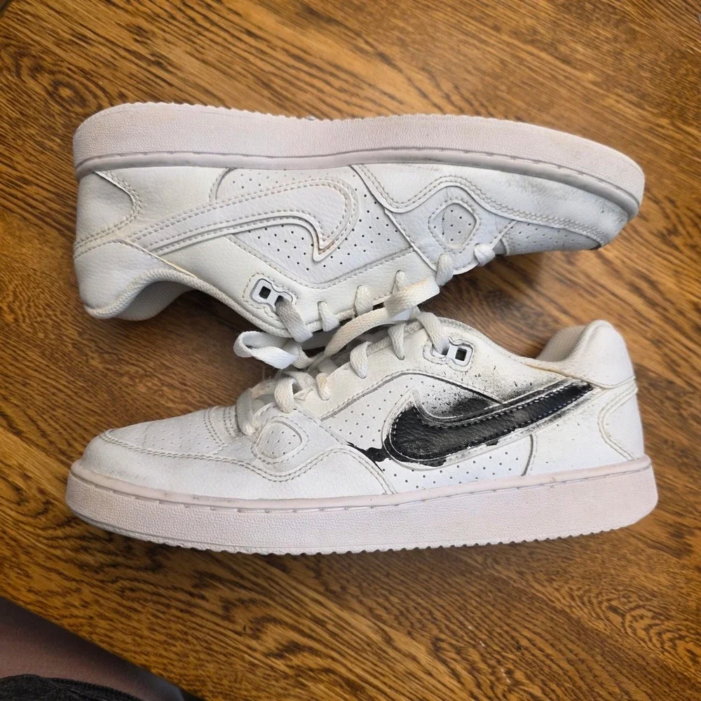 Nike Son of Force Low White‎ Black Custom Spray Swoosh Kids Sneakers 615153-109